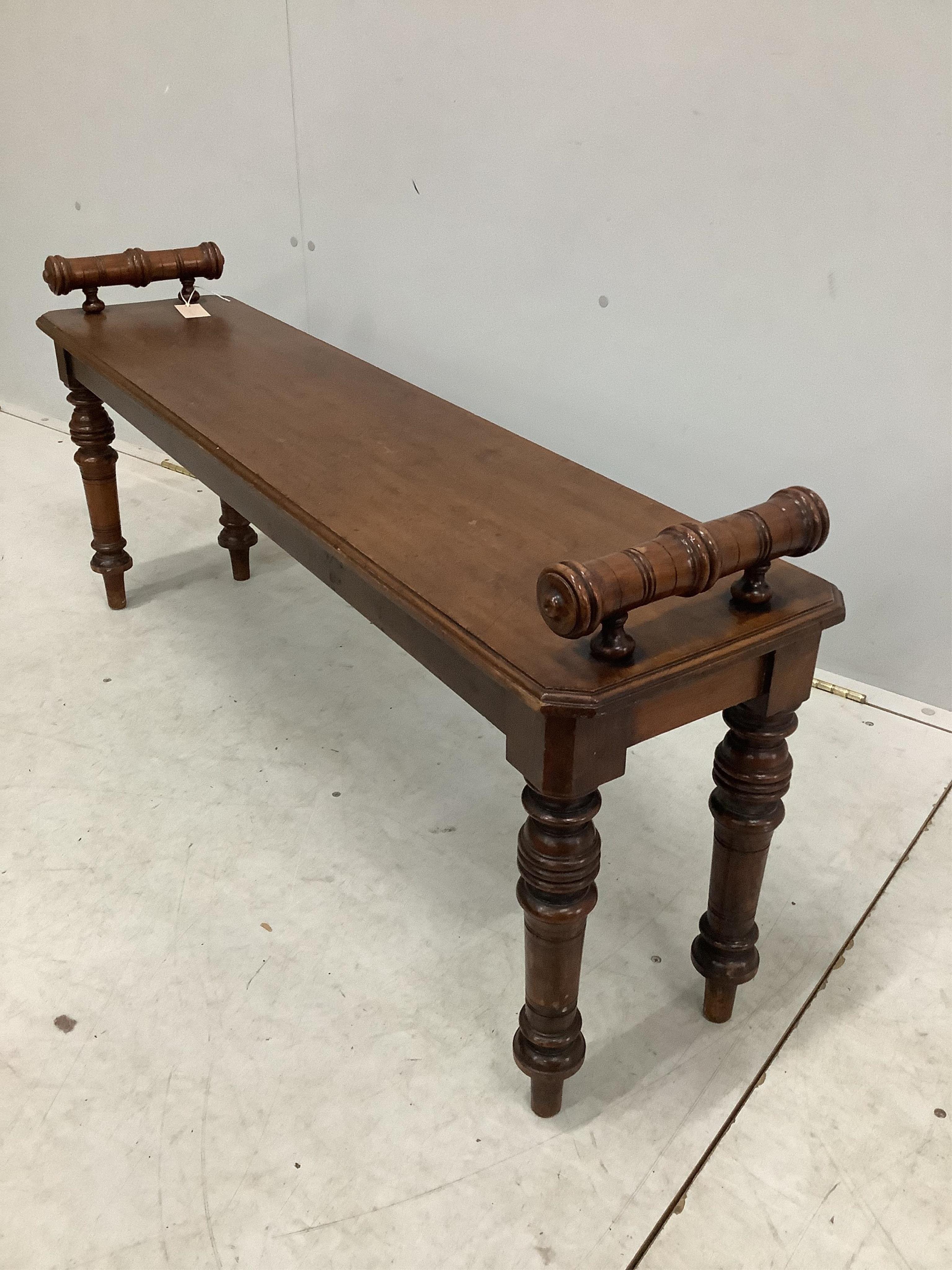 A late Victorian mahogany window seat, width 122cm, depth 29cm, height 52cm. Condition - fair